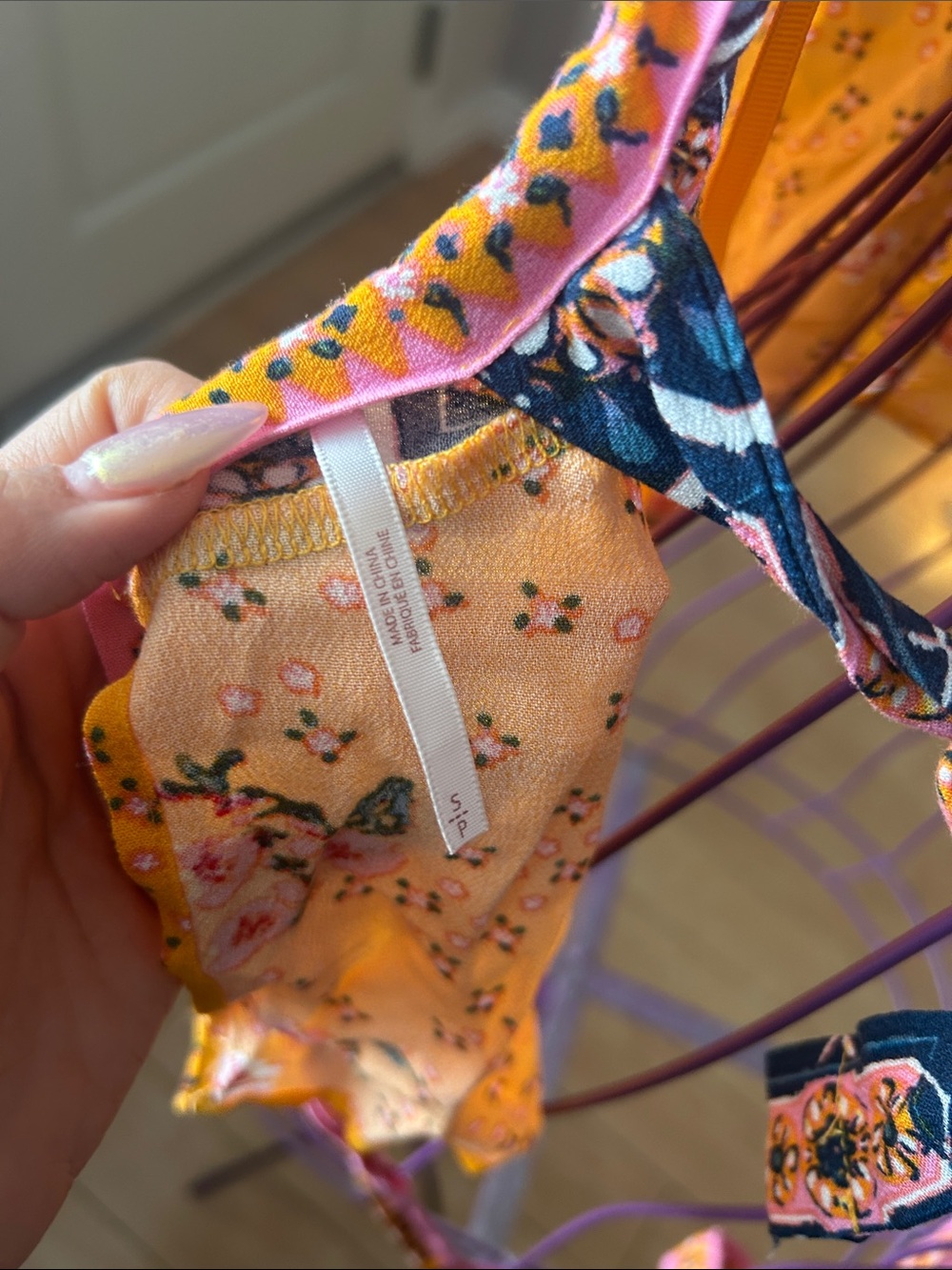 Free People Yellow Floral Halter Tank with Pink and Navy Accents - Picture 7 of 7